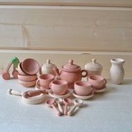 木製玩具盤子幼兒茶具木製玩具廚房彩虹堆疊玩具