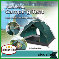 [uhsKEcla] Kemah Berkemah Aktiviti Luar Luas Kalis Air: Automatic Foldable Camping Tent for 3-4 Person Pop-up Spacious Outdoor Waterproof Lightweight