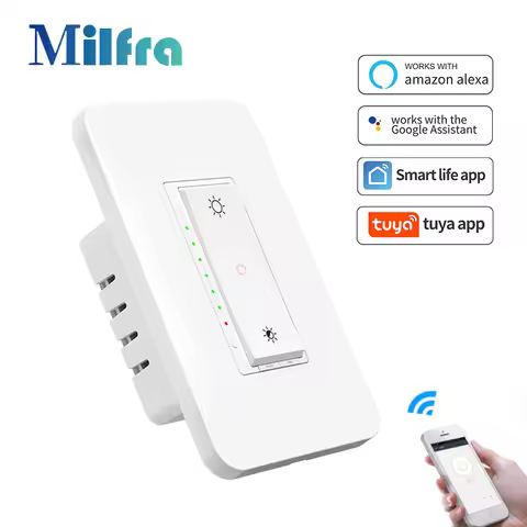Milfra Tuya WiFi Dimmer Light Switch 3 Way One-key Smart Dimmable Switches Voice Remote Control Work