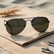 Vintage Pilot Shades: Black Metal Frame Sunglasses, Unisex Style, Glasses Case Included