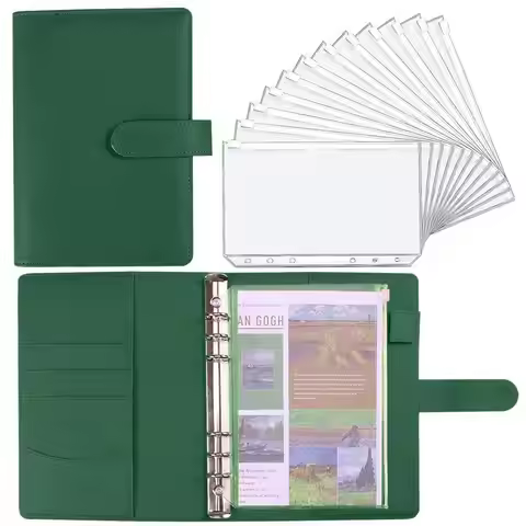 A6 Budget Binder Planner With 12 Pieces Cash Envelopes, Colorful PU Leather Notebook Binder With 12 