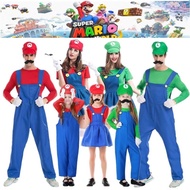 Spot delivery：Adult Kids Super Mario Luigi Bros Halloween Costumes jumpsuit Mario Luigi Bros Cosplay