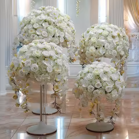 80Cm Artificial Flower Ball Butterfly Orchid Hydrangea Rose for Wedding Stage Table Window Home Part