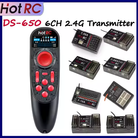 Newest HOTRC DS-650 6CH 2.4G Radio System Transmitter Color Screen Remote Controller F-06AT F-08A Gy