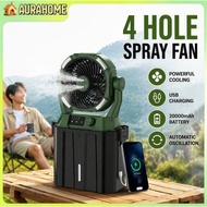 Portable Misting Fan 20000mAh USB Rechargeable Foldable Outdoor Camping Fan LED Light