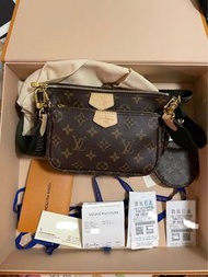 MULTI POCHETTE Louis Vuitton M44813經典帆布牛皮飾邊提花肩帶 三合一 麻將包