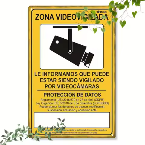 1PC "Video Surveillance Area" Metal Sign 8x12 Inch, Retro Spanish Yellow Wall Decor for Home Office 