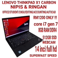 LAPTOP SLIM & LAJU LENOVO THINKPAD X1 CARBON CORE I7