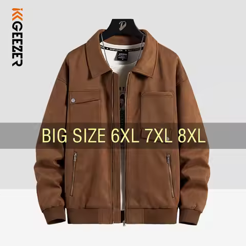 Men Suede Jacket Bomber Motorcycle Coats Oversize 6XL 7XL 8XL Plus Size Windbreaker Black Baseball C