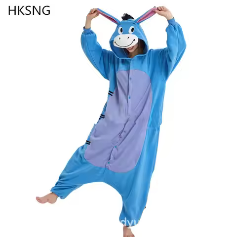 HKSNG On Sale Winter Donkey Onesies Animal Pajamas Hooded Cosplay Costume Homewear Kigurumi