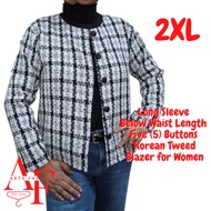 iNAR-te Plus Size (2XL), Five (5) Buttons, Long Sleeve, Below Waist, Korean Tweed Blazer for Women