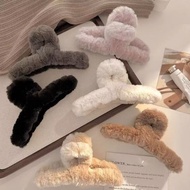 【Clear Stock】11cm发饰交叉盘发发抓鲨鱼夹大号仿兔毛绒后脑勺发夹抓夹