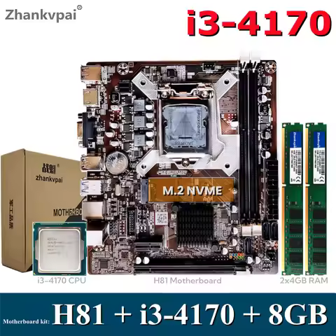 H81 LGA 1150 Motherboard With Intel Core i3-4170 CPU 3.7 GHZ Dual Support 8(2*4)GB integrated graphi
