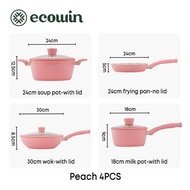 Ecowin Cookware Peach Series Pink Ceramic Rock Non-stick Pan Set 4 Pcs -  Wok + Milk Pan + Frying Pa