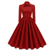 50S Retro Dress Women's Autumn Long Sleeve French Bow Dress