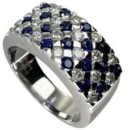 Size 13.5, 0.80ct sapphire, 0.65ct diamond, 8.4g, 18K white gold, women's ring