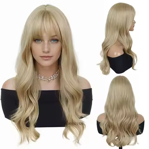 Premium Synthetic Wig with Bangs Long Wavy Wigs for White Women Daily Natural Hairstyles Daily Drag 