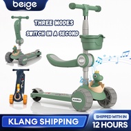 Beige Scooter Skuter Adjustable and Foldable Kids Scooter Skuter Budak with LED Light Skuter Budak