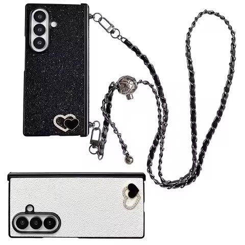 Rhinestone Love Adjustable Long Crossbody Lanyard Phone Case For Samsung Fold 7 fold7 Galaxy Z Fold 