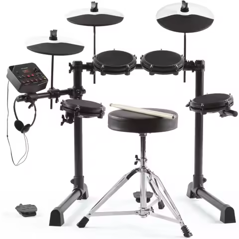 Electronic Drum Set, Equipped with 4 Quiet Mesh Electric Pads, 120 Sounds, Drum Stools, Sticks, Elec