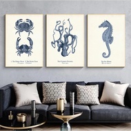 Canvas Painting Poster and Print Nature Beach Nautical Art Watercolor Blue Ocean Turtle Fishes Wall 