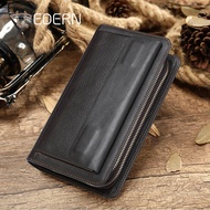 EDERN Genuine Leather Men's Clutch Bag Dual Zipper Wallet Phone Wallet for Men High Capacity Cowhide Long Wallet Envelope Purse Card Holder