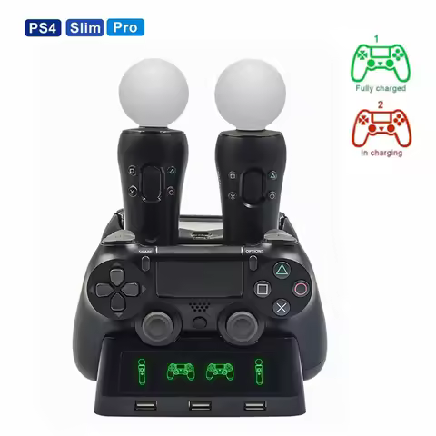 4 in 1 Desk Charger Dock Quad Charging Station for PS Move Motion and PS4 Controller Playstation 4 P