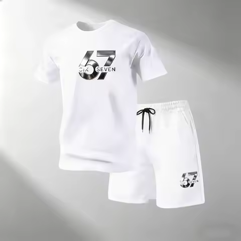Hot Sale Men's 2 Piece T-Shirts Sets O-Neck Short Sleeve + Sports Shorts Breathable Quick Dry Casual