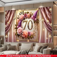 1PC 2D Flat, Luxurious And Elegant 70th Birthday Banner, Made Of Polyester Fabric, Featuring A Purpl