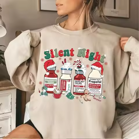 Silent Night Nurse Christmas Sweatshirt, Medical Holiday Crewneck Pullover autumn and winter keep wa