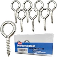 8 PCS Stainless Steel 2.56 Inch Screw Eyes Hooks Screw Eye Bolts, 200 Lbs Capacity