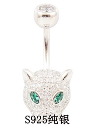 เงินแท้925เซ็กซี่ยุโรปและอเมริกา S925กันแพ้เข็มหนาหัวเสือดาวแหวนสะดือ S925เพทายเต็มรูปแบบ