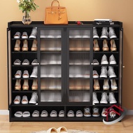 Black Bamboo Shoe Cabinet Dust-Proof Multi-Layer Indoor Large-Capacity Shoe Storage Rack