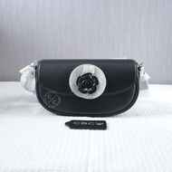 (READY NEW FULLSET) Emmy Saddle Bag 23 With Tea Rose - MW/Black