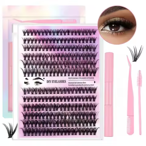 240 Eyelash Cluster D Curling Mascara Set 30D40D 10-16mm Hybrid Lash Cluster with Lash Adhesive, Sea