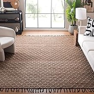 SAFAVIEH Cape Cod Collection Area Rug - 8' x 10', Black & Natural, Handmade Geometric Jute Fringe, I