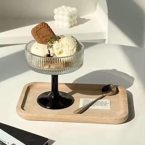 Glass Ice Cream Cup Durable Construction Ribbed Coupe Glasses Exquisite Relief Ribbed Wine Glasses