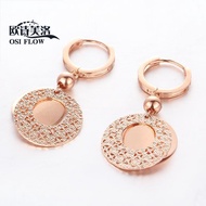 Hg Genuine Pure 14K Gold Russia Au585 Purple Gold Earrings Female Color Gold Rose Gold Disc Exquisit