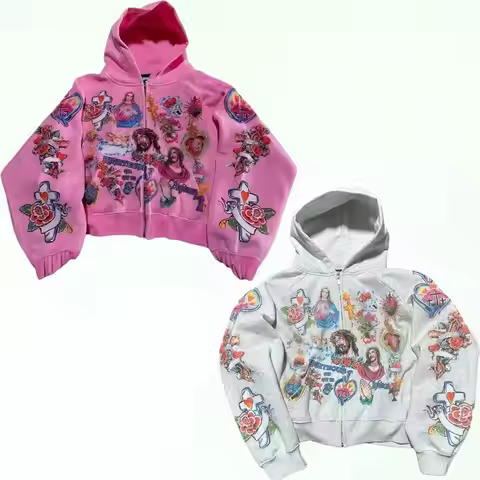 Jesus Y2K Hoodie Jesus Print Hoodie Gothic Harajuku Jacket