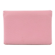 HERMES Chevre皮革Calvi Duo銀扣卡片套Mauve Sylvestre
