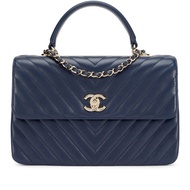 Chanel Navy Blue Chevron Quilted Lambskin Medium Trendy CC Dual Handle Flap Bag Gold Hardware, 2017-