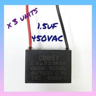 3x CBB61 FAN CAPACITOR 1.5uF 450V SQUARE TYPE