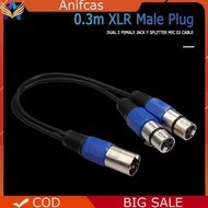 30cm 3Pin XLR 1 Male to 2 Female Audio Cable for Stage Light Mixer Recording