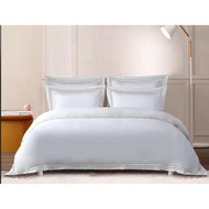 Mocof 5-In-1 Luxury Tencel White Brown Line Bedsheet - Queen / King / Super King 1600TC