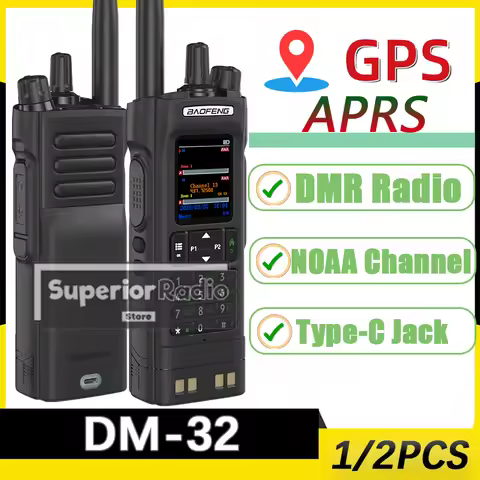 1/2PCS Baofeng DM-32 Walkie Talkie Black AES256 Dual Time Slot DMR Digital Ham Radio GPS APRS 999 Ch
