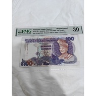 【PMG 30】马来西亚 1989 年 100 令吉替换钞｜收藏纸币｜Bank Negara Malaysia Replacement Note