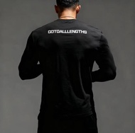 GTAL FOCUS American Style Long Sleeve Antibacterial Fitness T-Shirt Pure Color Lettering Sports Top 