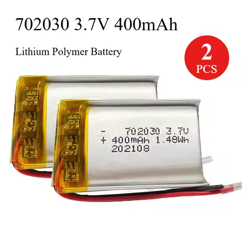 2PCS 702030 3.7V 400mAh Lithium Polymer Li-Po Rechargeable Battery for DIY MP3 MP4 GPS PSP DVR Speak