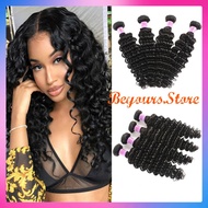 b0100Human hair Deep Wave Hairs Grade 8A 3bundle+ closure