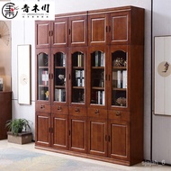QDH/JD🍇CM Aokukawa Solid Wood Bookcase Bookshelf Floor with Glass Door plus Top Cabinet Heightened Student Household Bed